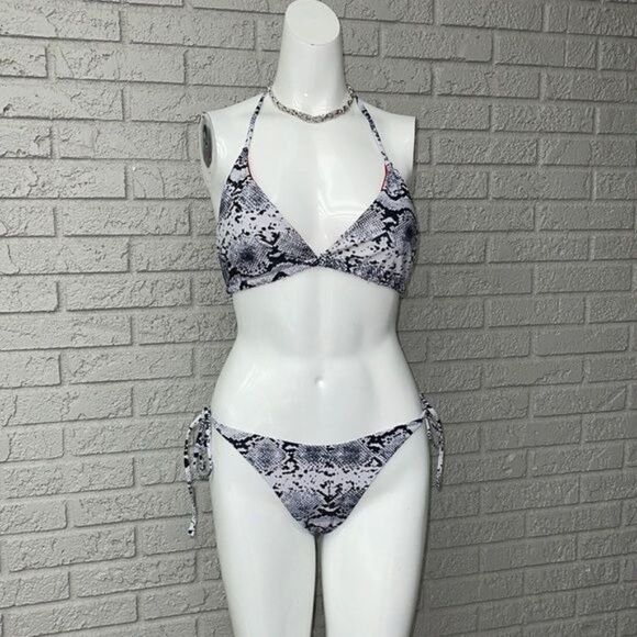 SHEIN Black & White Snake Skin Bikini Swimsuit Size M - Picture 1 of 8